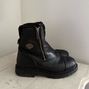 Harley-Davidson Black Leather Side-Zip Moto Boots